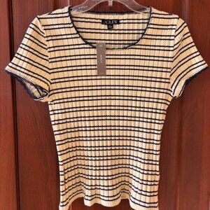 NEW J. Crew Pointelle short-sleeve T-shirt in stripe Yellow/Navy Size Medium